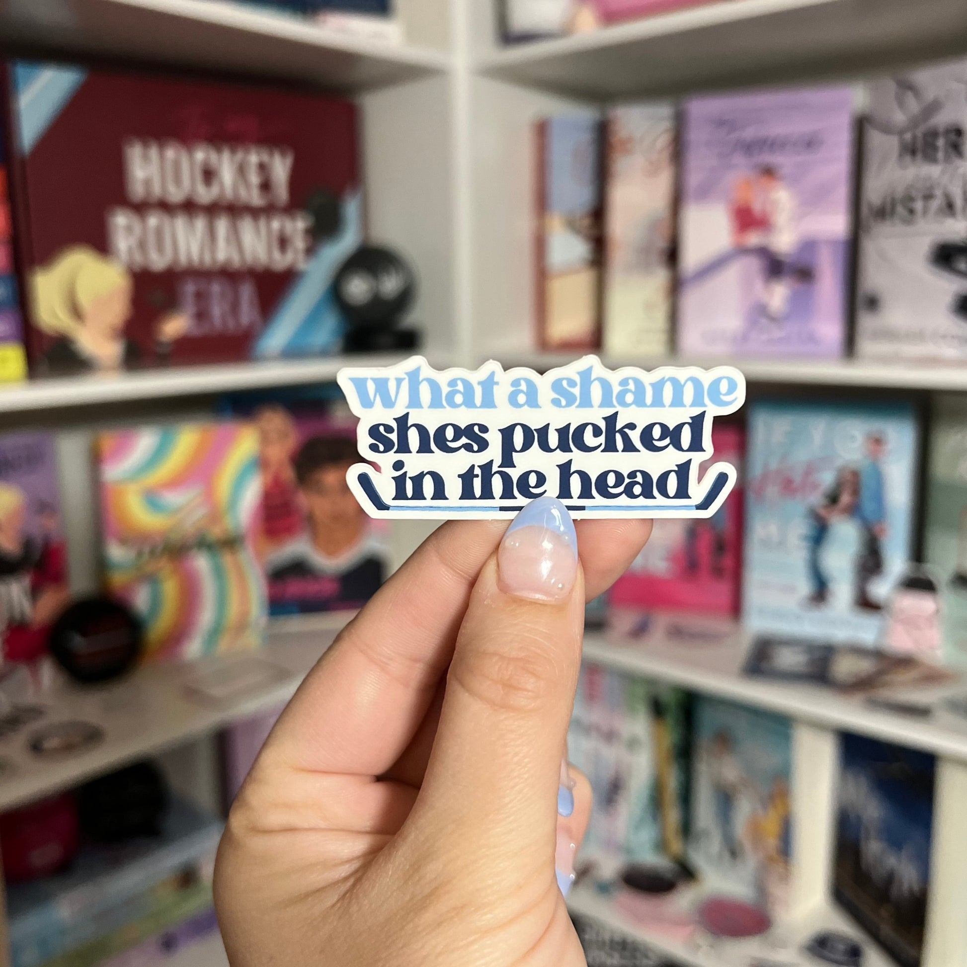 What a Shame She's Pucked in the Head hockey and hockey romance girly sticker taylor swift themed made by hockey smut book box by hockey smut book club